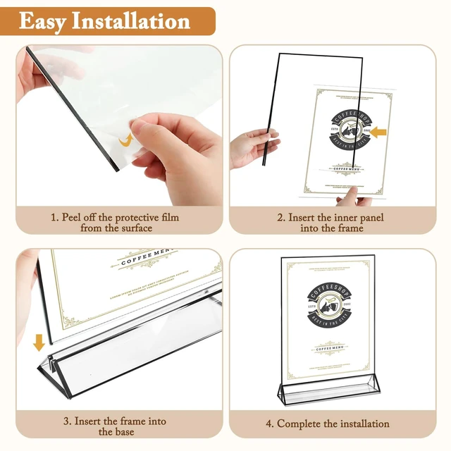 Alt view image 3 of 5 - 6 Pack 8.5x11 Inch Clear Acrylic Sign Holders, Double-Sided Black Display Stand Picture Frames for Table Numbers, Menus, Flyers, Weddings, and Offices
