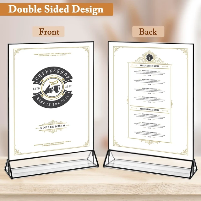 Alt view image 4 of 5 - 6 Pack 8.5x11 Inch Clear Acrylic Sign Holders, Double-Sided Black Display Stand Picture Frames for Table Numbers, Menus, Flyers, Weddings, and Offices