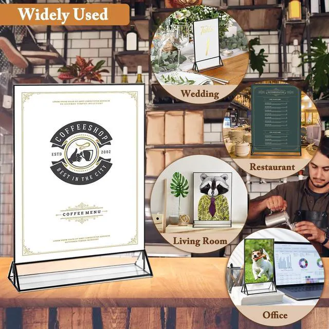 Alt view image 5 of 5 - 6 Pack 8.5x11 Inch Clear Acrylic Sign Holders, Double-Sided Black Display Stand Picture Frames for Table Numbers, Menus, Flyers, Weddings, and Offices