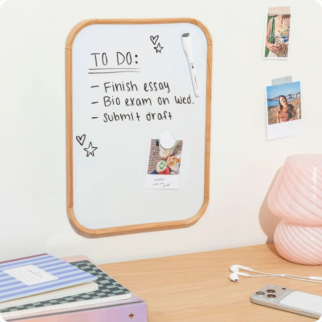Alt view image 6 of 6 - 11 x 14 Modern Bevel Dry Erase Board, Wood Grain Print, Includes Magnetic Marker and Magnet, Ghost-Free Surface