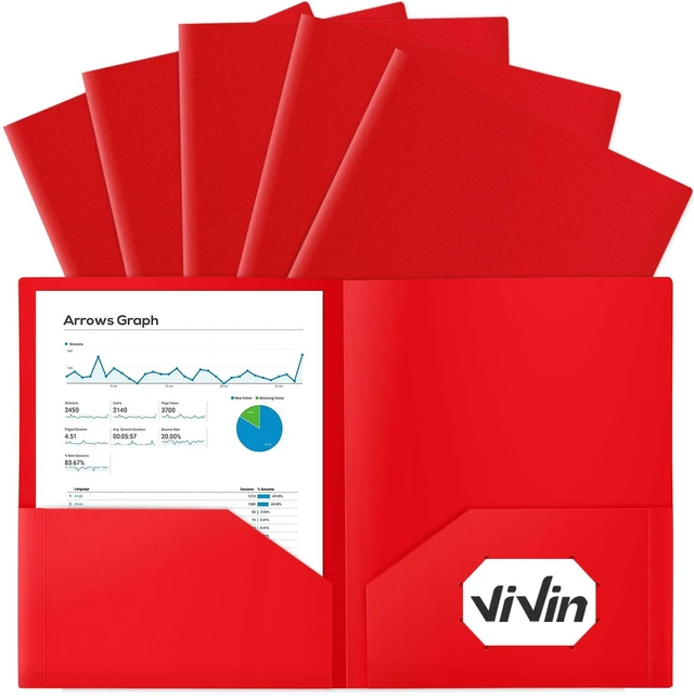 Main image of 12-Pack Sturdy Plastic Folder with Pockets, Poly Folders with 2 Pocket, Plastic Pocket Folder with Business Card Slot, for School, Home, Office (Red)