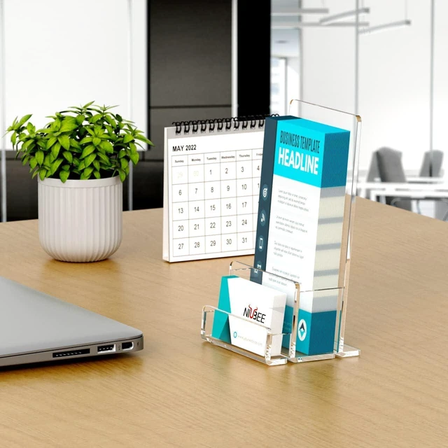Alt view image 7 of 7 - 6 Packs Acrylic Brochure Holder 4, Pamphlet Flyer Display Stand 3mm thick acrylic stand combining brochure holder and business card slot, stable freestanding design for multi scenes