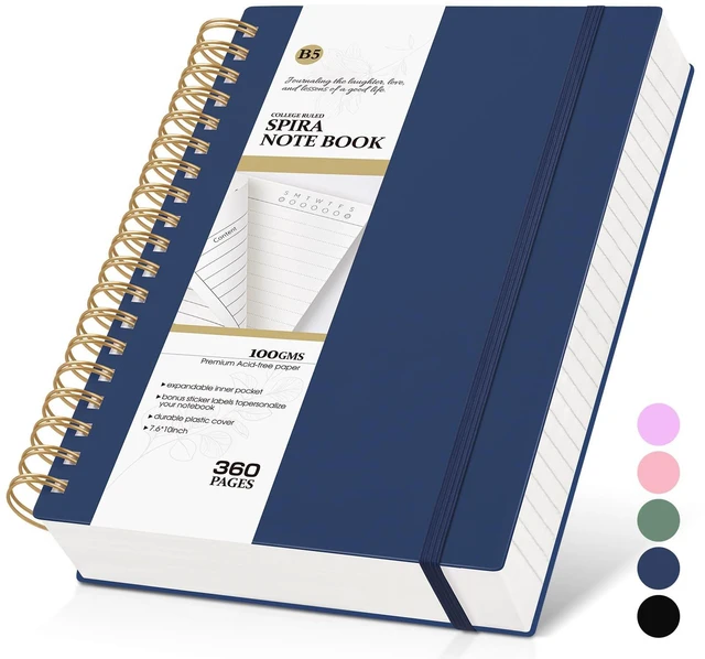 Main image of Spiral Notebook Journal, 360 Pages College Ruled Notebooks, Lined Thick Journals for Women Men,B5 Big Spiral Notebooks with 100GSM Paper, Spiral Bound Journal for Writing Work School Blue 7.6"×10"