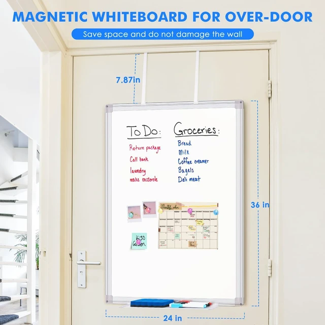 Alt view image 2 of 7 - Magnetic Dry Erase Board for Door 36 x 24 in No-Drill Adjustable Long Arm Hook Mount, Portable Hanging Whiteboard For Home, Dorm, Office, Cubicle And Small Spaces