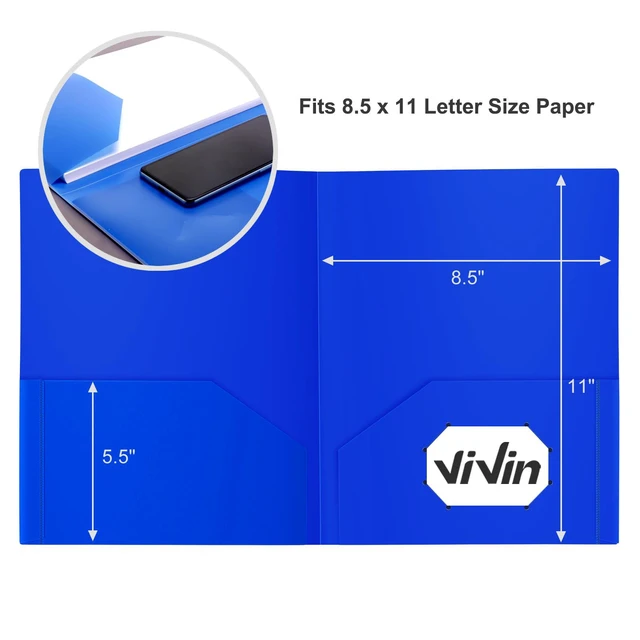 Alt view image 3 of 7 - 12 Pack Plastic Folders with Pockets (Blue) Letter Size, Poly Folders with 2 Pockets, Plastic Pocket Folders for School, Home, Office
