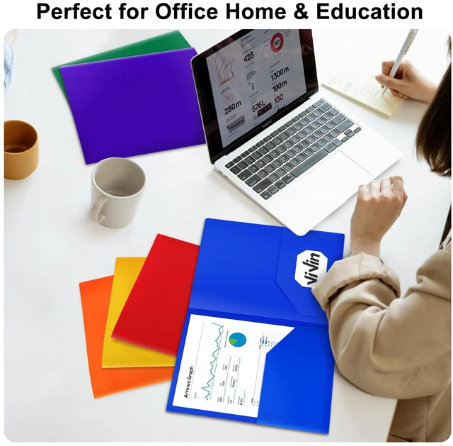 Alt view image 7 of 7 - 12 Pack Plastic Folders with Pockets (Blue) Letter Size, Poly Folders with 2 Pockets, Plastic Pocket Folders for School, Home, Office