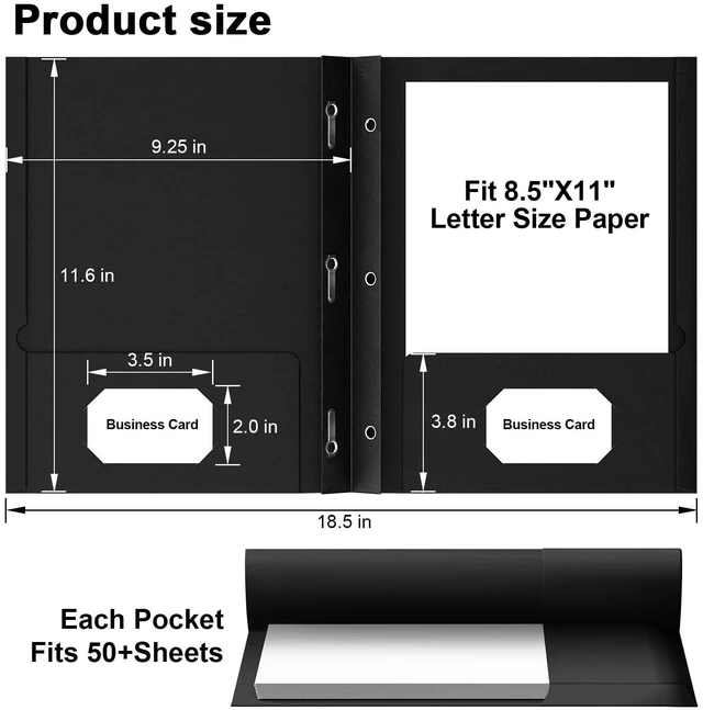 Alt view image 2 of 7 - 50 Pack Black Two Pocket Folder with Prongs, Paper Folders with Pockets Business Card Holder, Folders with Pocket, Fit Letter Size, Organizing Papers in School, Office, Business, Black