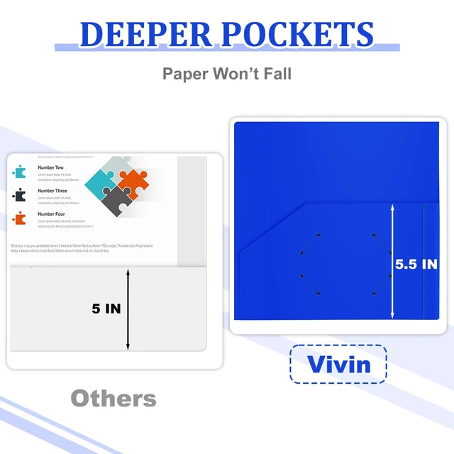 Alt view image 4 of 7 - 12 Pack Plastic Folders with Pockets (Blue) Letter Size, Poly Folders with 2 Pockets, Plastic Pocket Folders for School, Home, Office