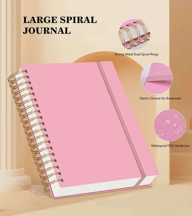 Alt view image 4 of 7 - Pink Spiral Notebook Journal, 360 Pages College Ruled Notebooks, Lined Thick Journals for Women Men,B5 Big Spiral Notebooks with 100GSM Paper, Spiral Bound Journal for Writing Work School 7.6"×10"