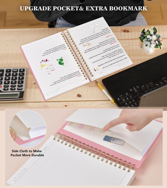 Alt view image 6 of 7 - Pink Spiral Notebook Journal, 360 Pages College Ruled Notebooks, Lined Thick Journals for Women Men,B5 Big Spiral Notebooks with 100GSM Paper, Spiral Bound Journal for Writing Work School 7.6"×10"