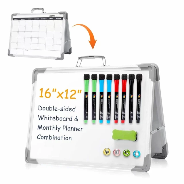 Main image of Dry Erase Board 16x12 Double Sided Magnetic Small Whiteboard with Stand Portable, Foldable, With Stand, Magnetic, Desk Top White Board for School Classroom Homeschooling Office Home Teacher Student