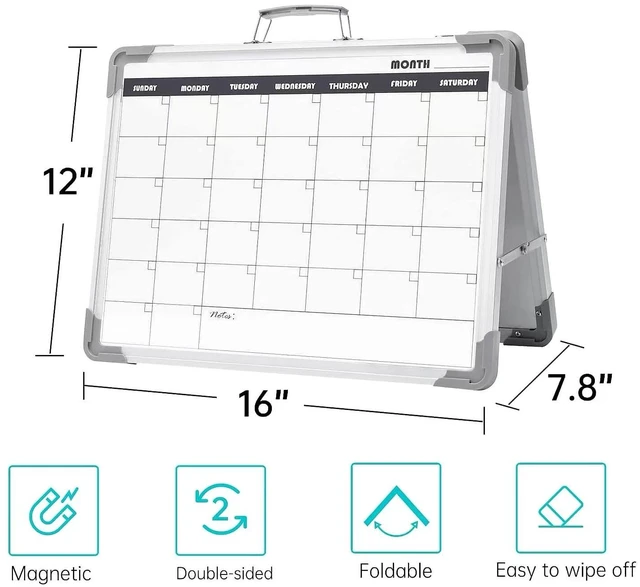 Alt view image 6 of 7 - Dry Erase Board 16x12 Double Sided Magnetic Small Whiteboard with Stand Portable, Foldable, With Stand, Magnetic, Desk Top White Board for School Classroom Homeschooling Office Home Teacher Student