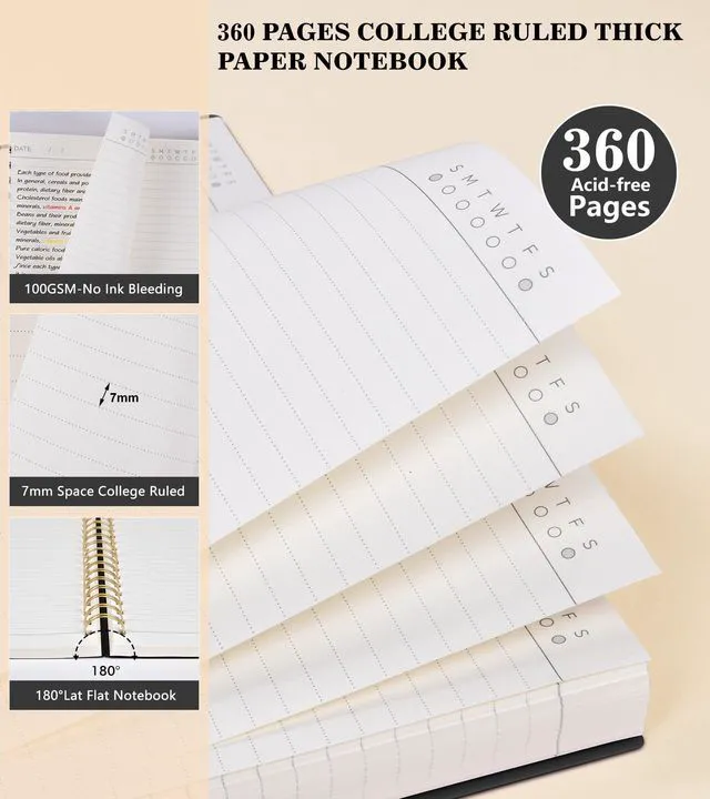 Alt view image 5 of 7 - Spiral Notebook Journal College Ruled, 360 Pages Lined Thick Journals for Women Men, B5 Big Notebooks with 100GSM Paper, Spiral Bound Journaling for Writing Work School Black 7.6"×10"