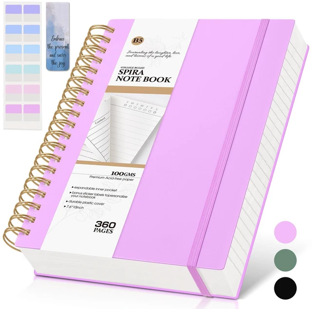 Main image of Spiral Notebook Journal College Ruled, 360 Pages Lined Thick Journals for Women Men, B5 Big Notebooks with 100GSM Paper, Spiral Bound Journaling for Writing Work School Purple 7.6"×10"