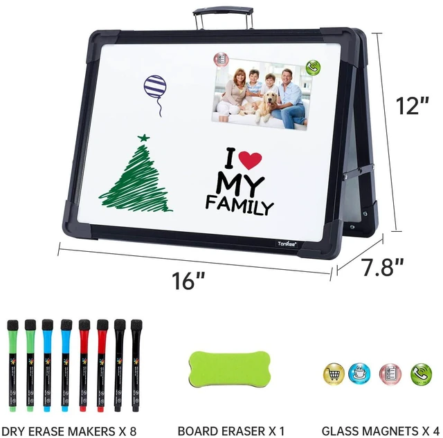 Alt view image 6 of 7 - Dry Erase Board, 16x12 Inches Double Sided Magnetic Small Whiteboard Portable, Foldable, With Stand, Magnetic, Desk Top White Board for School Classroom Homeschooling Office Home Teacher Student