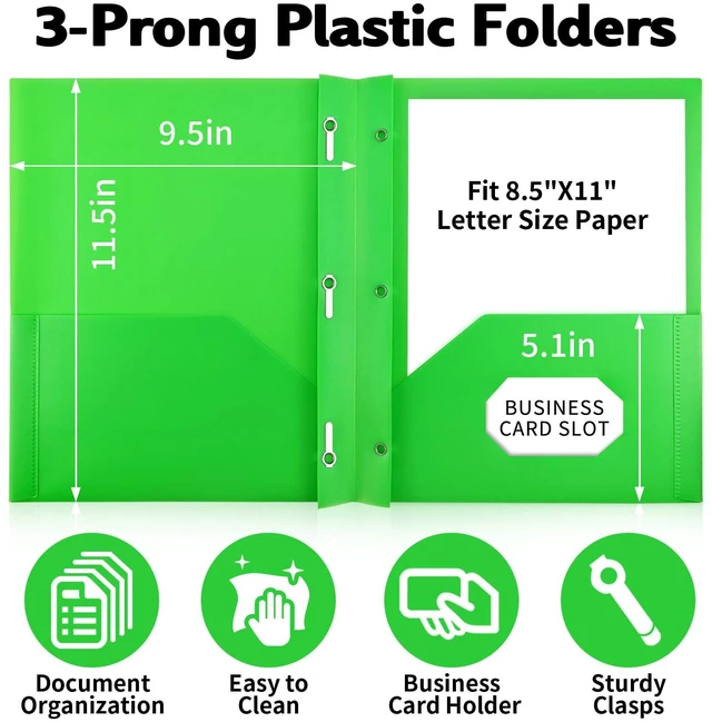 Alt view image 2 of 7 - Plastic Folders with Pockets and Prongs (12 Pack,Multi-Colored),Fit Letter Size Paper,Business Card Slot,2-Pocket Folder for School Office or Home,Durable Acid-Free Poly,Back to School Supplies