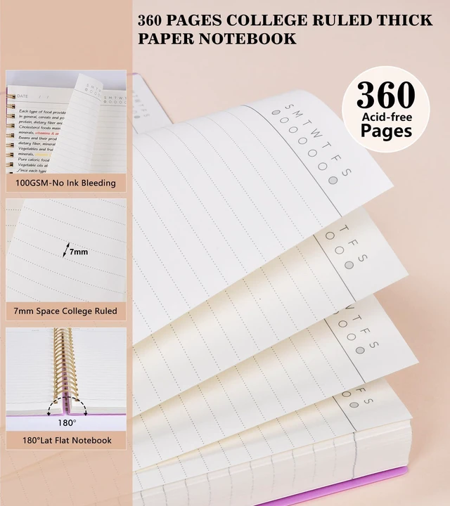 Alt view image 5 of 7 - Spiral Notebook Journal,360 Pages College Ruled Notebooks,Lined Thick Journals for Women Men, A5 Thick Spiral Journal for Writing,100GSM Paper, Spiral Notebooks for Work School 5.5"x8.5" Purple