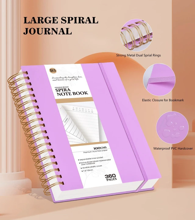 Alt view image 4 of 6 - Spiral Notebook Journal College Ruled, 360 Pages Lined Thick Journals for Women Men, B5 Big Notebooks with 100GSM Paper, Spiral Bound Journaling for Writing Work School Purple 7.6"×10"