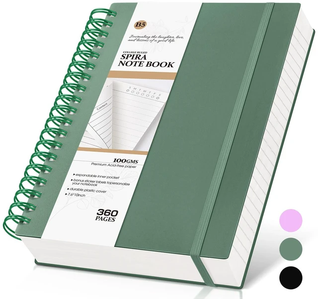 Main image of Spiral Notebook Journal, 360 Pages College Ruled Notebooks, Lined Thick Journals for Women Men,B5 Big Spiral Notebooks with 100GSM Paper, Spiral Bound Journal for Writing Work School Green 7.6"×10"