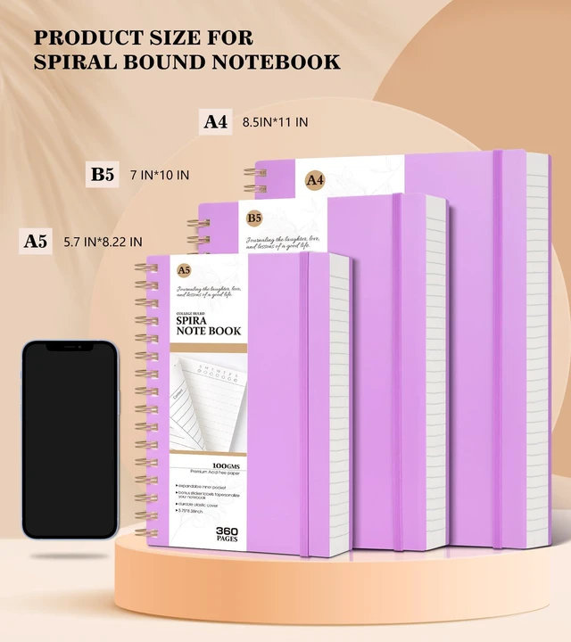 Alt view image 3 of 7 - Spiral Notebook Journal,360 Pages College Ruled Notebooks,Lined Thick Journals for Women Men, A5 Thick Spiral Journal for Writing,100GSM Paper, Spiral Notebooks for Work School 5.5"x8.5" Purple
