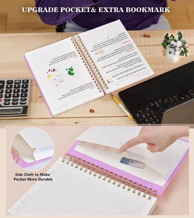 Alt view image 6 of 7 - Spiral Notebook Journal,360 Pages College Ruled Notebooks,Lined Thick Journals for Women Men, A5 Thick Spiral Journal for Writing,100GSM Paper, Spiral Notebooks for Work School 5.5"x8.5" Purple