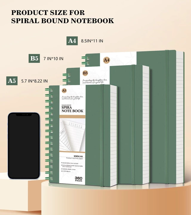 Alt view image 3 of 6 - Spiral Notebook Journal, 360 Pages College Ruled Notebooks, Lined Thick Journals for Women Men,B5 Big Spiral Notebooks with 100GSM Paper, Spiral Bound Journal for Writing Work School Green 7.6"×10"