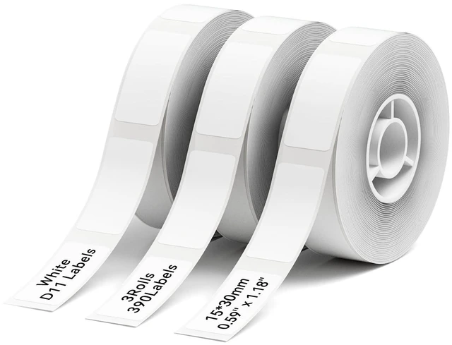 Main image of D11 Label Maker Tape Adhesive White Label Paper 0.59" X 1.18" (15 X 30mm) 210 Labels/Roll, Compatible for D11 D110 Label Printer, Thermal Paper Black on White, 3-Roll
