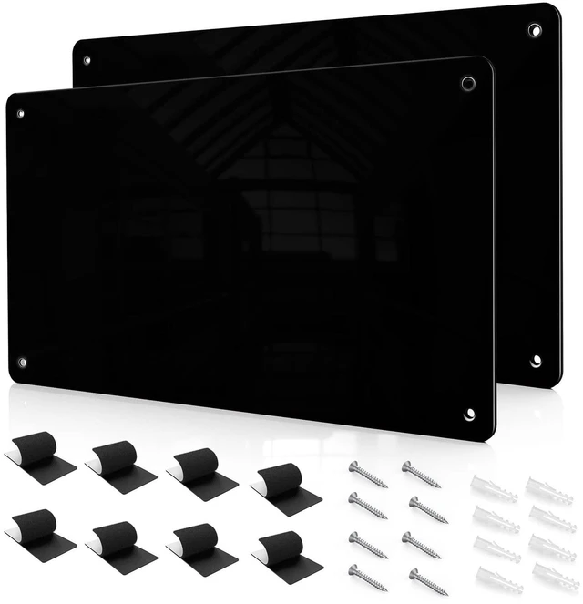 Main image of 17.7" x 11.8" 2 Pack Black Metal Magnetic Board - Magnet Bulletin Board to Display Magnetic Letters Numbers Animal, Poetry, Spice Jars, Notes, Photos, Suitable for Wall, Refrigerator, Cubicle