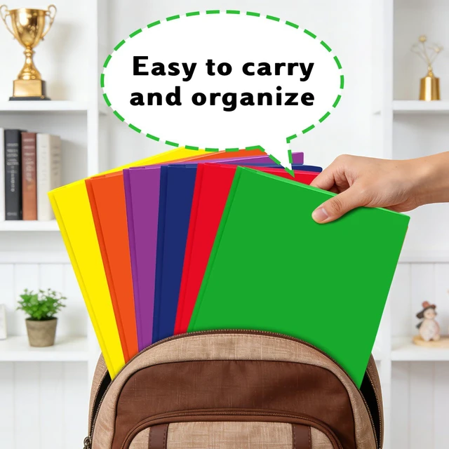 Alt view image 7 of 7 - Plastic Folders with Pockets and Prongs (12 Pack,Multi-Colored),Fit Letter Size Paper,Business Card Slot,2-Pocket Folder for School Office or Home,Durable Acid-Free Poly,Back to School Supplies