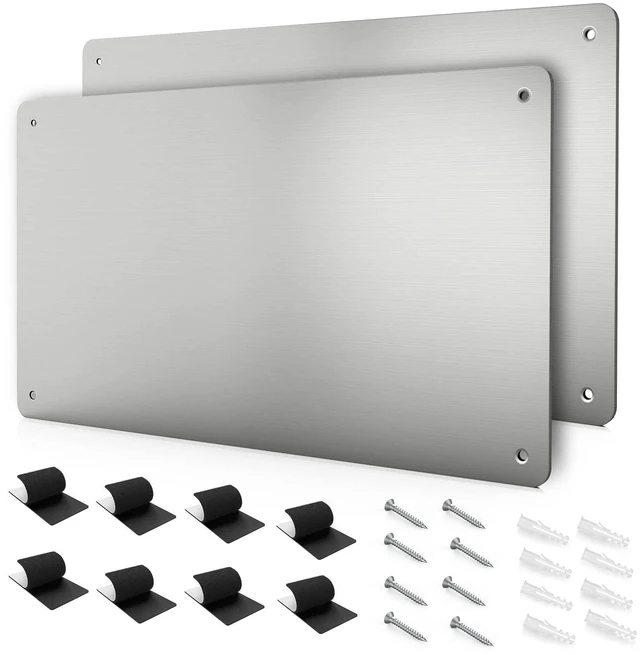 Main image of 17.7" x 11.8" 2 Pack Stainless Steel Magnetic Board - Magnet Bulletin Board to Display Magnetic Letters Numbers Animal, Poetry, Spice Jars, Notes, Photos, Suitable for Wall, Refrigerator, Cubicle