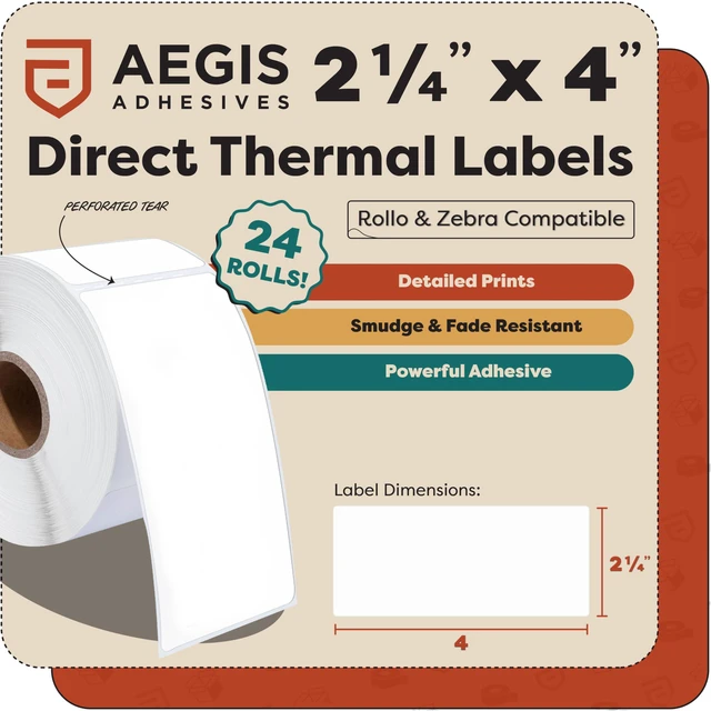 Alt view image 2 of 7 - 2.25" X 4" Direct Thermal Labels (8400 Count, 24 Rolls) Shipping and Return Address Postage Labels for Small Packages - Compatible With Zebra and Rollo Printers
