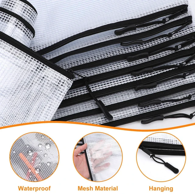 Alt view image 3 of 6 - 20pcs Mesh Zipper Pouch Bags A4 Mesh Bags for Classroom Organization, Waterproof Document Zipper Pouches for Cosmetics, Travel Storage File Bags for Office Supplie (Black-A3-20PCS)