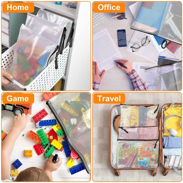 Alt view image 4 of 6 - 20pcs Mesh Zipper Pouch Bags A4 Mesh Bags for Classroom Organization, Waterproof Document Zipper Pouches for Cosmetics, Travel Storage File Bags for Office Supplie (Black-A3-20PCS)