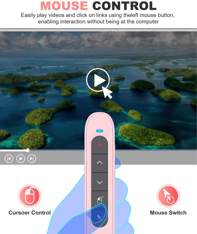 Alt view image 2 of 7 - Pink Wireless Presentation Remote with Air Mouse, Rechargeable USB C Slide Clicker Compatible with PowerPoint for Mac and Windows Laptops (2.4GHz)