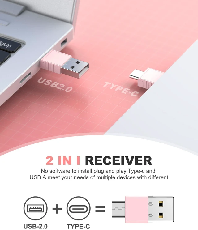 Alt view image 3 of 7 - Pink Wireless Presentation Remote with Air Mouse, Rechargeable USB C Slide Clicker Compatible with PowerPoint for Mac and Windows Laptops (2.4GHz)