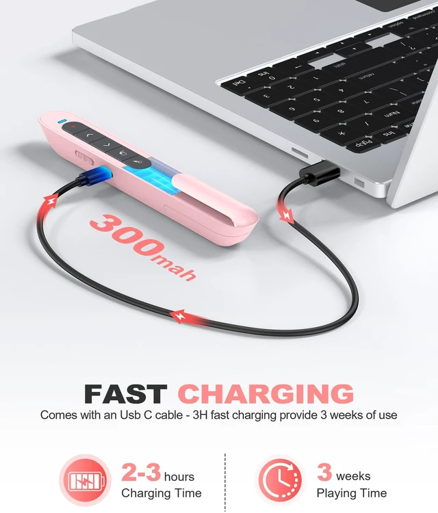 Alt view image 4 of 7 - Pink Wireless Presentation Remote with Air Mouse, Rechargeable USB C Slide Clicker Compatible with PowerPoint for Mac and Windows Laptops (2.4GHz)