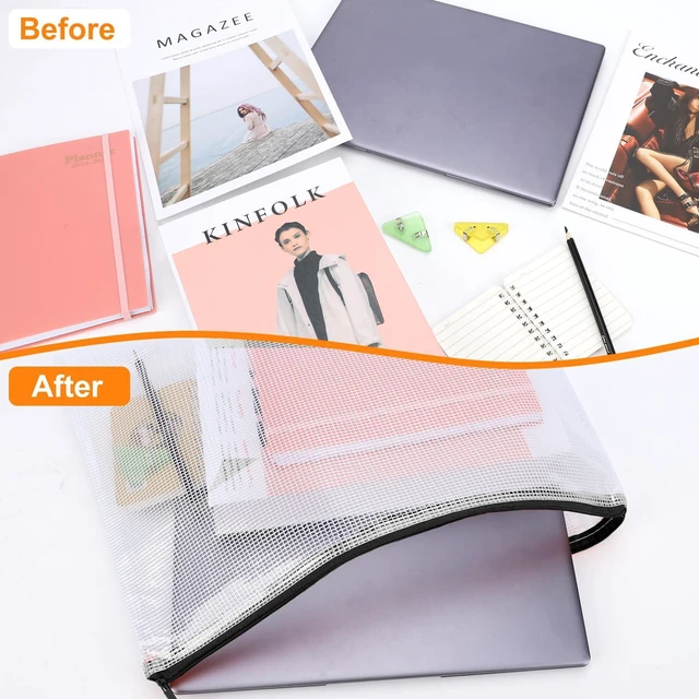 Alt view image 5 of 6 - 20pcs Mesh Zipper Pouch Bags A4 Mesh Bags for Classroom Organization, Waterproof Document Zipper Pouches for Cosmetics, Travel Storage File Bags for Office Supplie (Black-A3-20PCS)