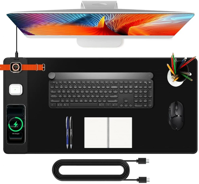 Main image of Mouse Pad with Magnetic Wireless Charging, Large Desk Mat, Non-Slip Mouse Mat, Keyboard Pad for Gaming, Desk, Office, PC