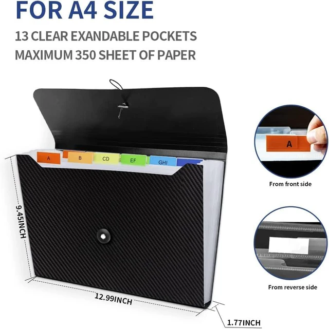 Alt view image 3 of 7 - 2Pcs Expanding File Folder, 13 Pockets Accordion File Holder Organizer, A4 Letter Size Paper Document Receipt Organizer Accordian Filing Folder for Classroom, Home, Office and Travel