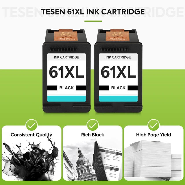 Alt view image 6 of 7 - 61XL ink 61 Black Replacement for HP 61 Black Ink Cartridge HP61 HP61XL Compatible for HP Envy 5530 4500 4502 5535 Deskjet 2540 2541 3050 3510 1510 OfficeJet 4630 4632 Printer (Black 2-Pack)