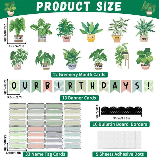 Alt view image 2 of 7 - Happy Birthday Bulletin Board Decorations Boho Plants Birthday Bulletin Board Border Set Greenery Paper Cutouts for Calendars Back to School Preschool Chalkboard Supplies
