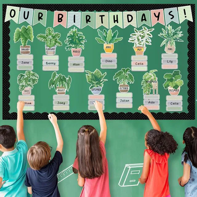 Alt view image 4 of 7 - Happy Birthday Bulletin Board Decorations Boho Plants Birthday Bulletin Board Border Set Greenery Paper Cutouts for Calendars Back to School Preschool Chalkboard Supplies