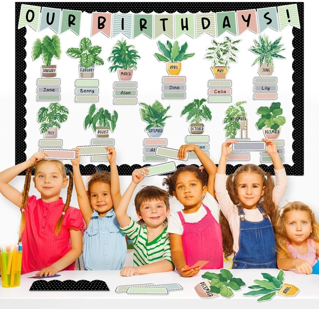 Alt view image 7 of 7 - Happy Birthday Bulletin Board Decorations Boho Plants Birthday Bulletin Board Border Set Greenery Paper Cutouts for Calendars Back to School Preschool Chalkboard Supplies