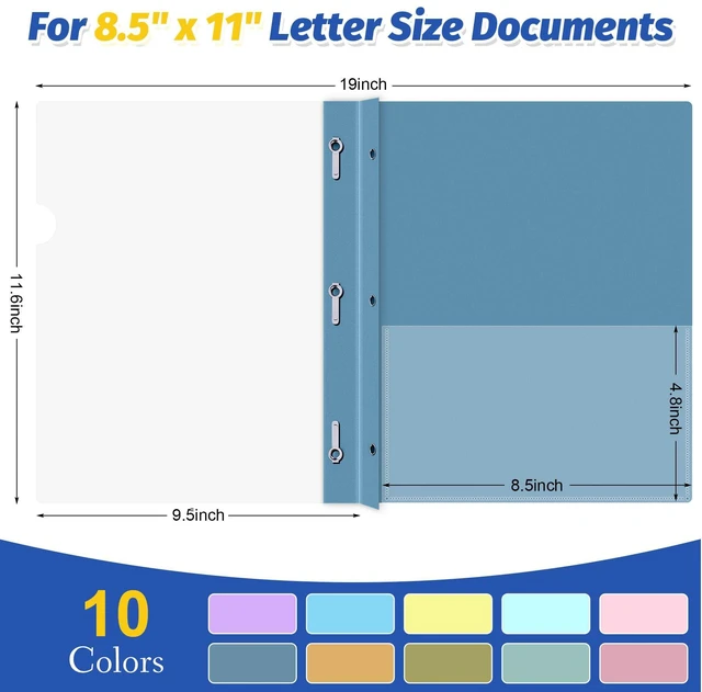 Alt view image 2 of 7 - 30 Pack Plastic Report Covers with 3-Prong Fasteners for Letter Size Clear Front Presentation Folders, Resume Folders for Interview, 10 Colors Back, Metal 3-Prong Fasteners, 100 Sheet Capacity