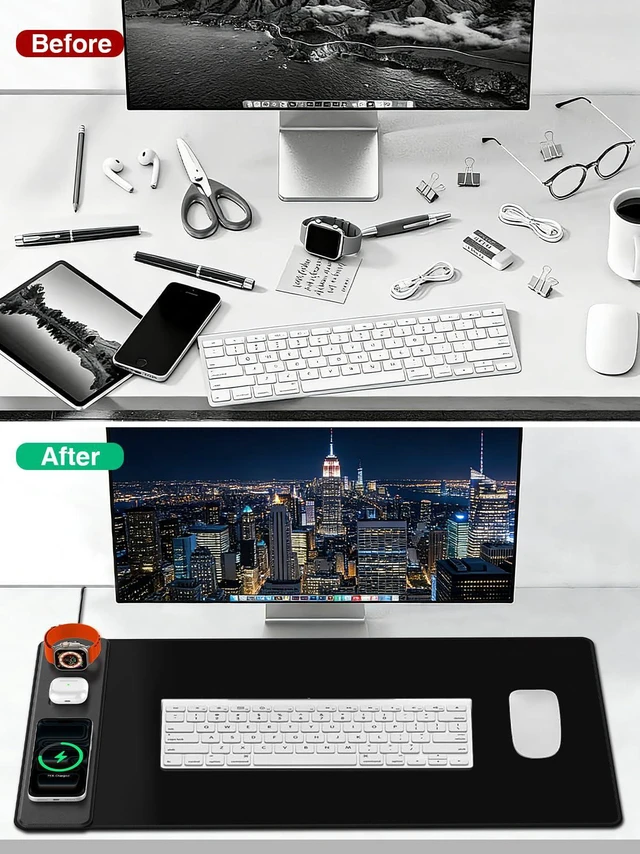 Alt view image 7 of 7 - Mouse Pad with Magnetic Wireless Charging, Large Desk Mat, Non-Slip Mouse Mat, Keyboard Pad for Gaming, Desk, Office, PC