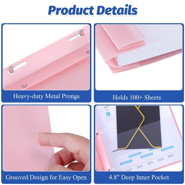 Alt view image 3 of 7 - 30 Pack Plastic Report Covers with 3-Prong Fasteners for Letter Size Clear Front Presentation Folders, Resume Folders for Interview, 10 Colors Back, Metal 3-Prong Fasteners, 100 Sheet Capacity