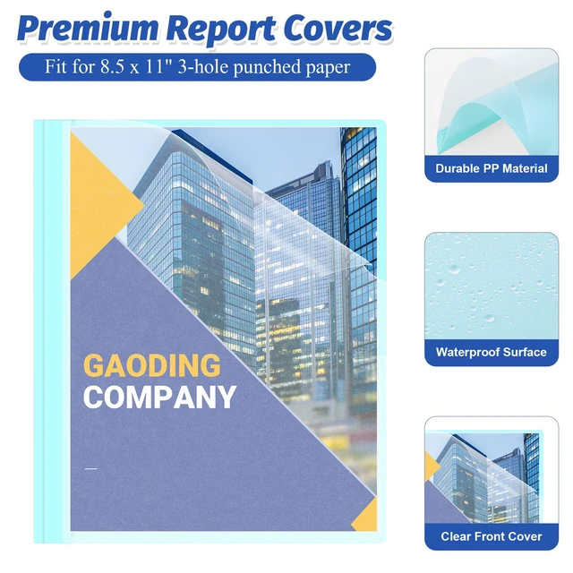 Alt view image 4 of 7 - 30 Pack Plastic Report Covers with 3-Prong Fasteners for Letter Size Clear Front Presentation Folders, Resume Folders for Interview, 10 Colors Back, Metal 3-Prong Fasteners, 100 Sheet Capacity
