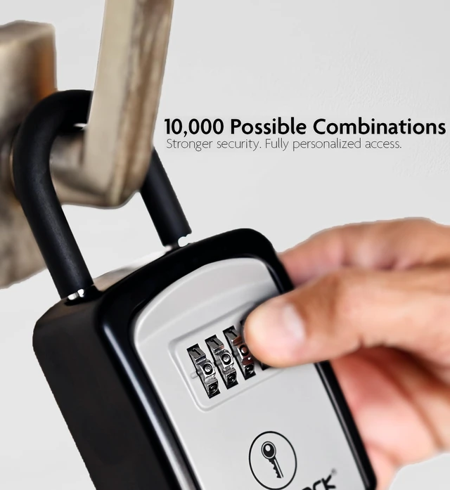 Alt view image 2 of 7 - ® Small Portable Key Lock Box with Code, U-Shackle (Small, Grey) U-shackle opens fully out to loop over a handle, gate, latch or rail; rolling combination dials, no app, no battery