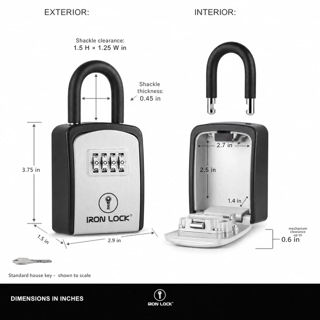 Alt view image 3 of 7 - ® Small Portable Key Lock Box with Code, U-Shackle (Small, Grey) U-shackle opens fully out to loop over a handle, gate, latch or rail; rolling combination dials, no app, no battery
