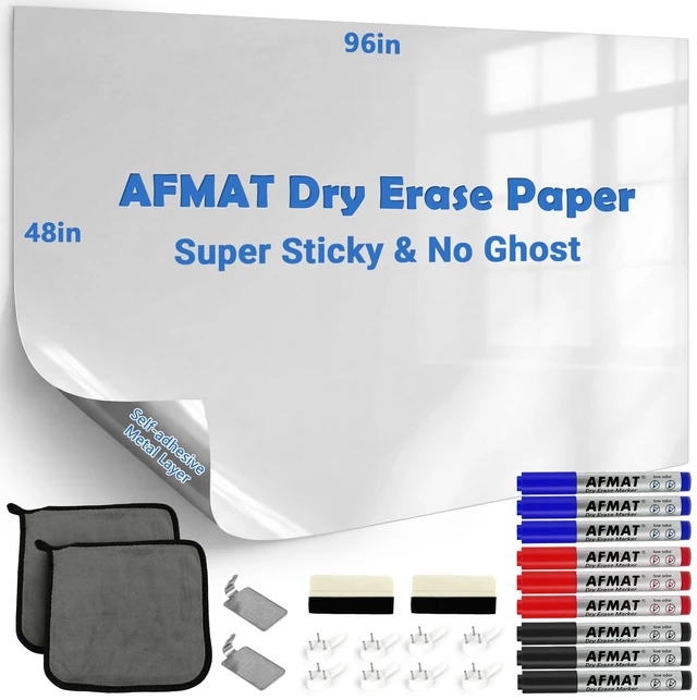 Main image of Whiteboard for Wall, 8 x 4 ft White Board Sticker, 96 x 48 inches Dry Erase Wallpaper, Peel and Stick Whiteboard Contact Paper Roll for Wall/Table/Doors/Glass/Fridge, 9 Dry Erase Markers